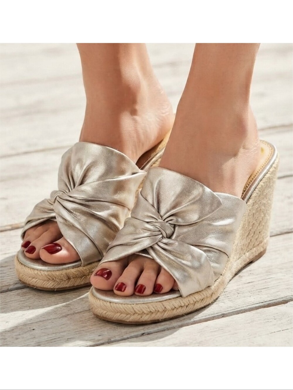 Circus By Sam Edelman Palma Gold Jute Espadrille Wedge Sandals Size 7